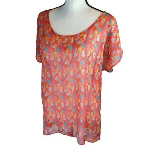 West Kei Sheer Summer Pullover Blouse/Top, Leaf Print - Large